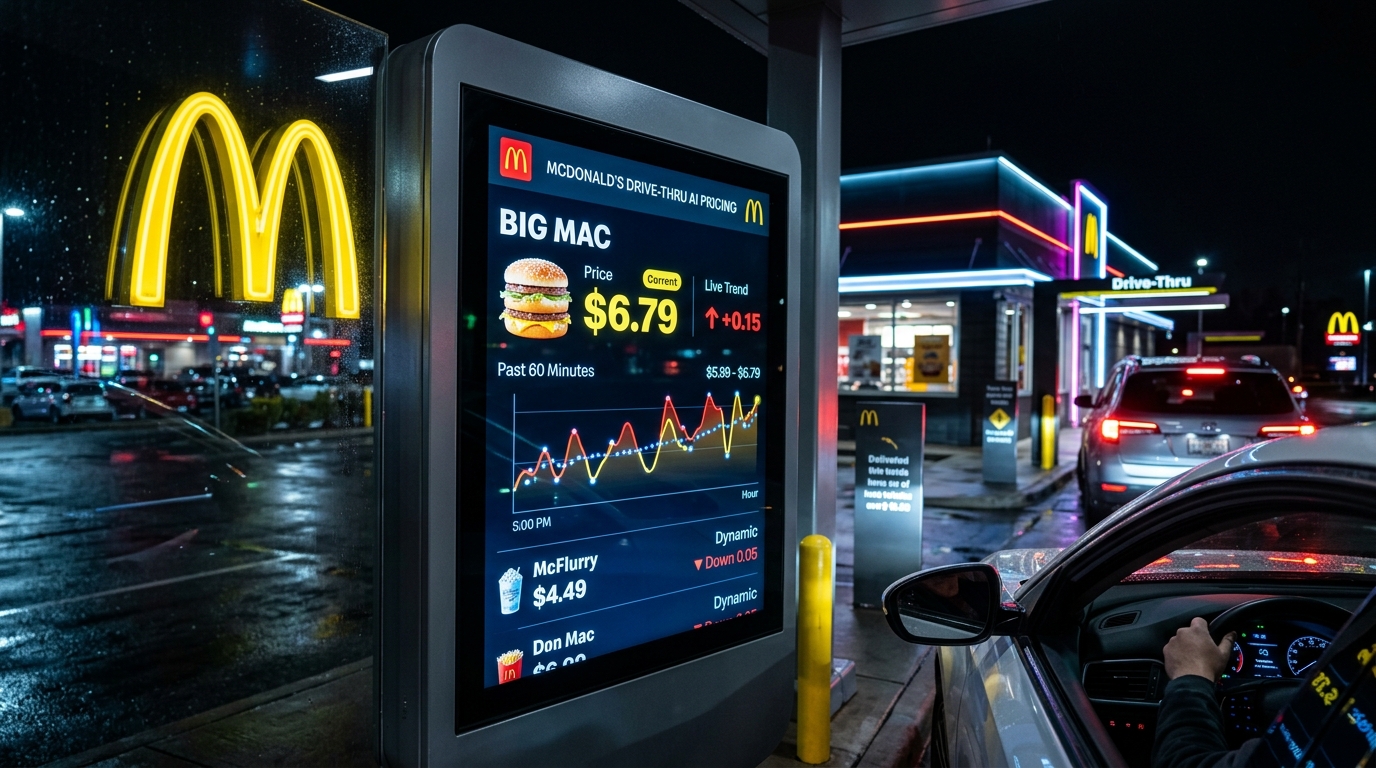 Màn hình đặt món drive-thru McDonald's hiển thị thuật toán AI định giá linh hoạt